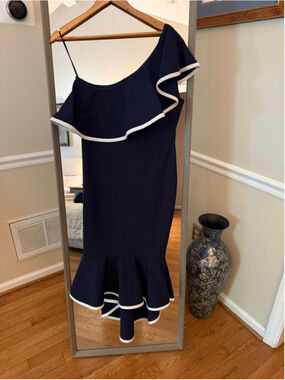 Women's Quiz Navy One Shoulder Ruffle Hem Dress Size 10